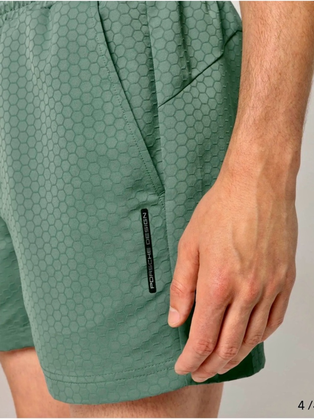 Porsche Design Men's Olive Green Hex-Pattern Athletic Shorts